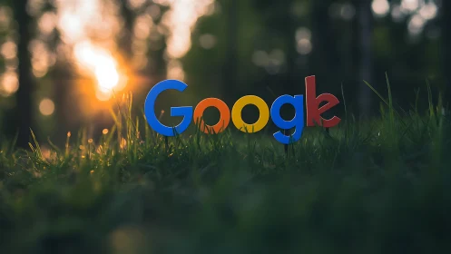 Google Logo in Grass at Golden Hour Sunset.