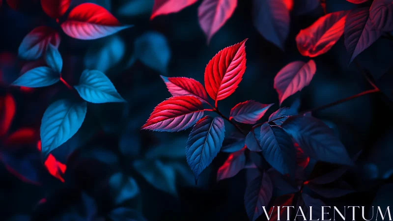 Neon dusk leaves glow like small rebellions in midnight garden.