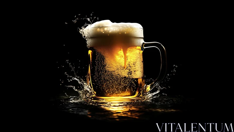 Transparent beer mug with foam captured mid liquid splash