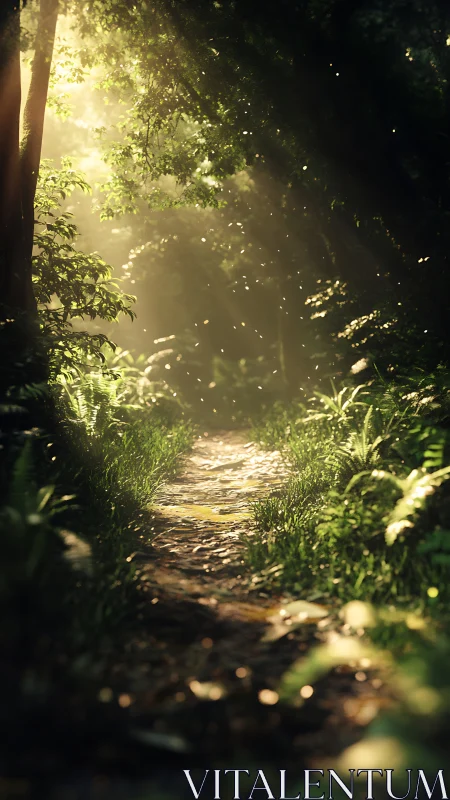 Enchanted Forest Path Glowing with Golden Light.