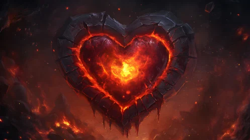 Heart-shaped magma formation with crystalline boundary structure.