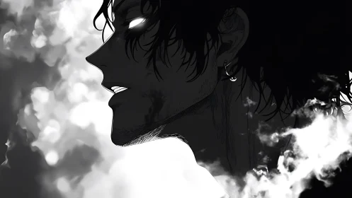 Smoldering antihero silhouette crowned in stormlit smoke.