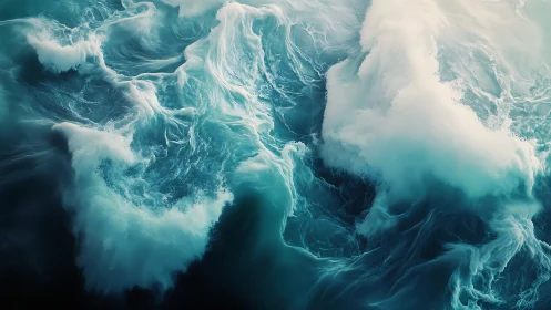 Abstract teal ocean waves in dynamic swirling motion.