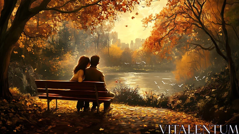 Two Souls Share Autumn's Golden Moment by the River