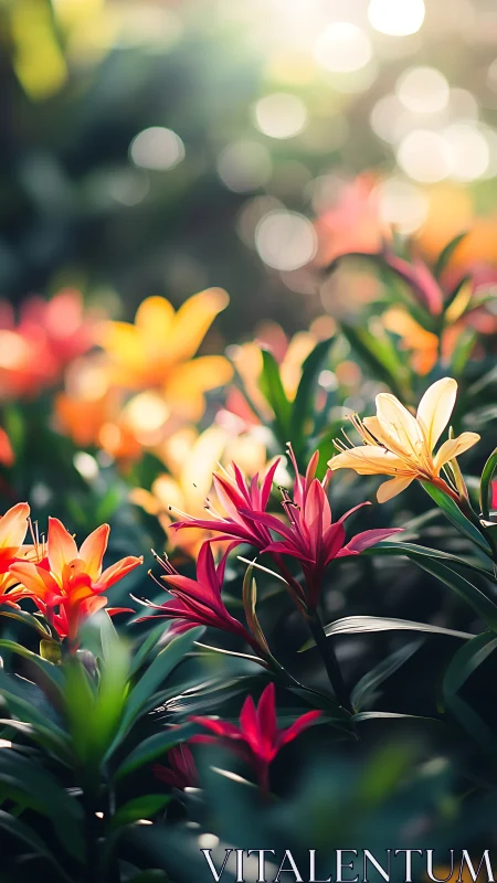 Garden's Vivid Symphony: Where Petals Sing Beneath Golden Bokeh