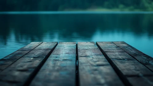 Weathered lakeside dock inviting a quiet moment by water.