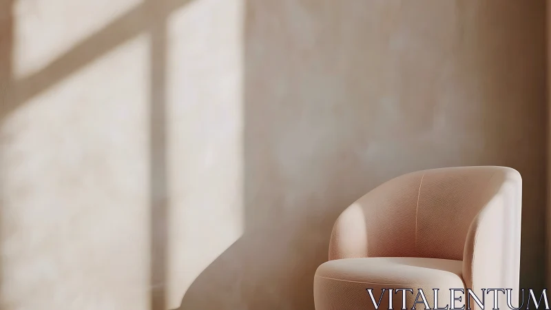 Sunlit blush armchair waits patiently in a quiet corner