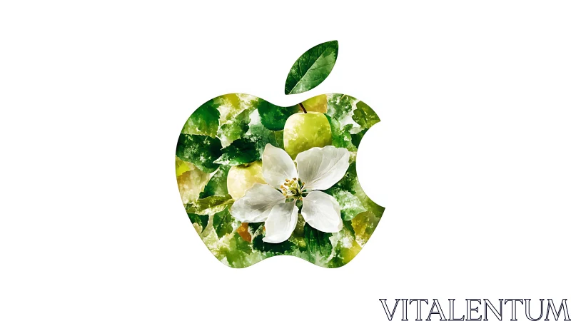 Nature-Integrated Apple Silhouette with Botanical Photomontage Elements.