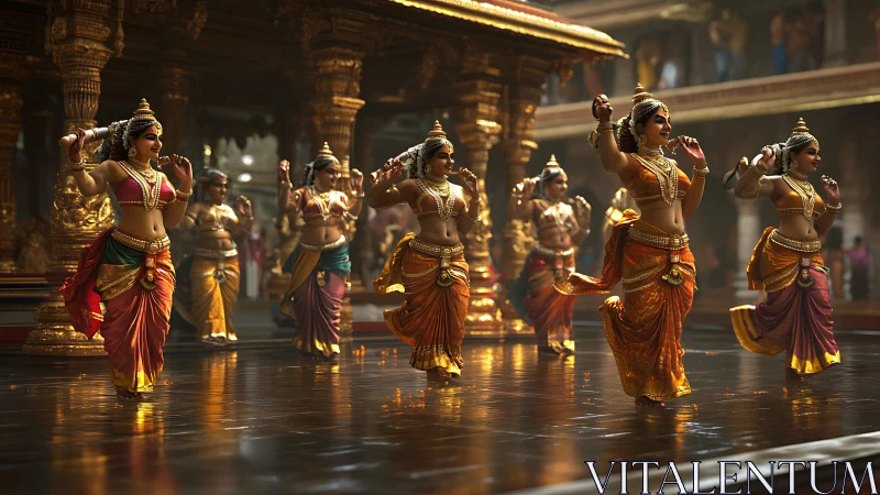 Dancers perform classical Indian routine in ornate temple