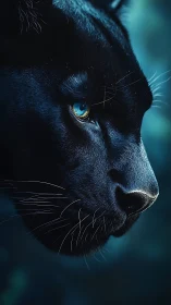 Black Cat with Striking Blue Eyes in Teal Lighting.