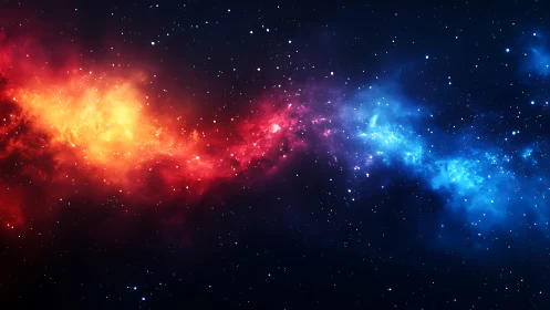 Digital painting of bifurcated red-blue galactic nebula band.