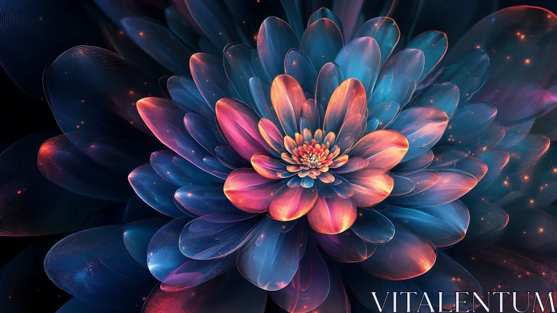 Neon fractal flower radiates layered luminous petals