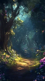 Enchanted Forest Path with Glowing Illumination