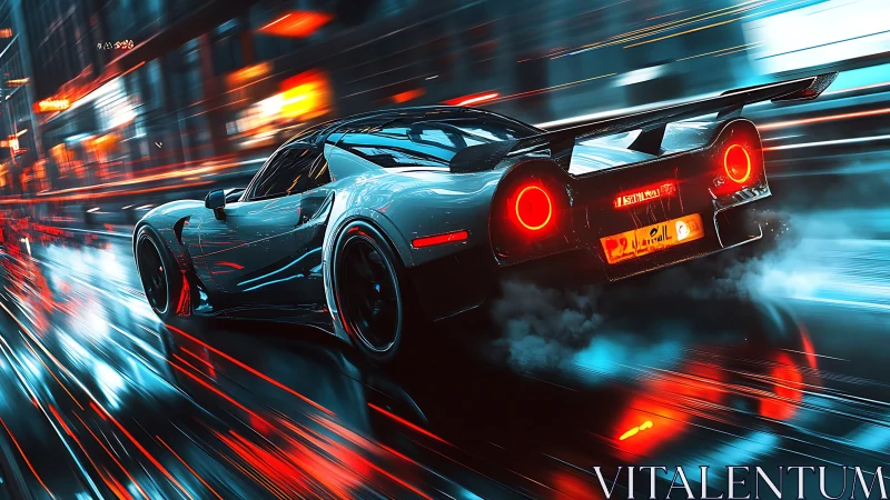Neon street racer slicing through rainlit cyberpunk midnight.