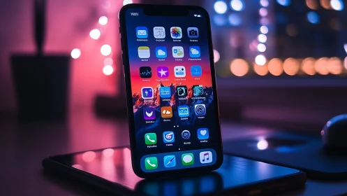 Smartphone Glows with Digital Brilliance Against Neon Backdrop