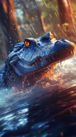 Hydrodynamic crocodilian head in high-contrast aqueous motion.