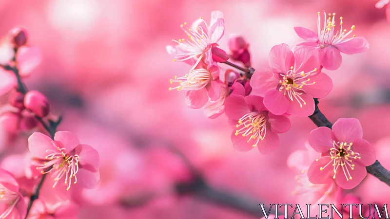 Pink Cherry Blossoms in Bloom. Macro Floral Study.