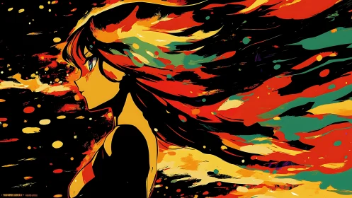 Side profile anime figure with abstract painted flames.