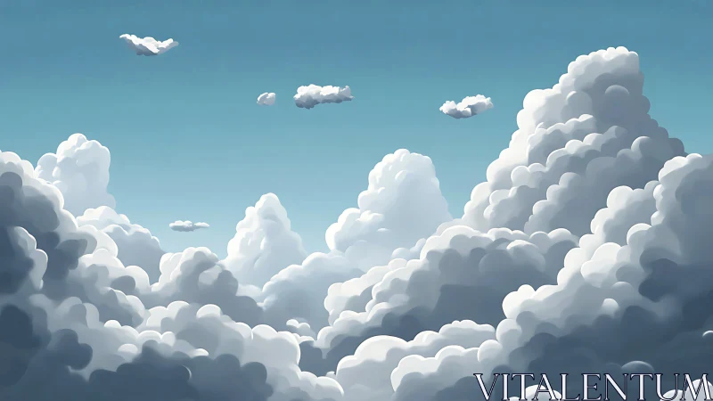 Layered cumulus cloud formations under clear blue sky.