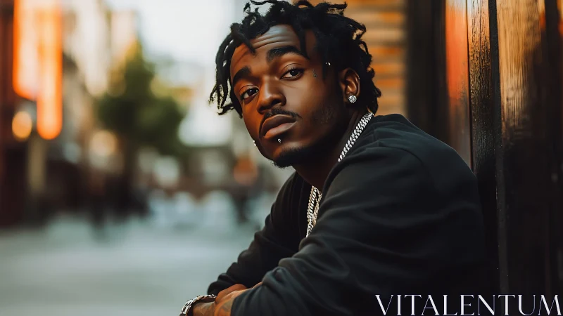 Portrait of man in urban alley at shallow depth of field.
