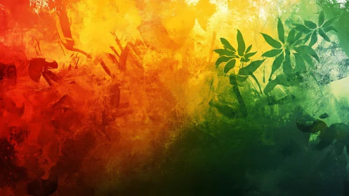 Tropical foliage silhouette over warm gradient field.