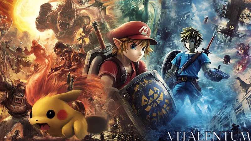 Hybrid game multiverse clash with stylized anime warriors.