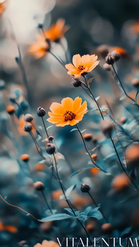 Golden Blooms Dancing in Soft Blue Light and Nature