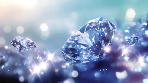 Gleaming cut diamonds float in a dreamy pastel light haze