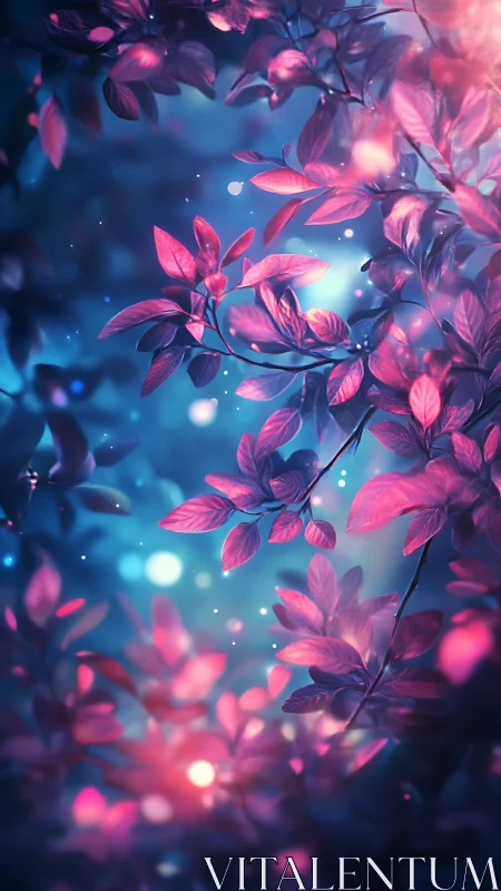 Luminescent Foliage with Blue-Pink Atmospheric Lighting