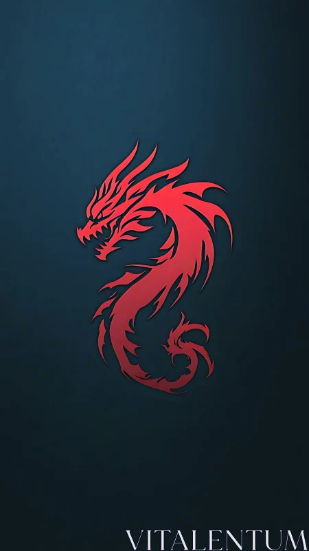 Red tribal dragon emblem on dark blue background.