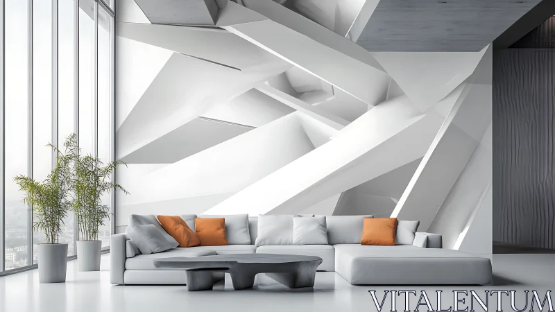Modern Minimalist Living Space with Sculptural White Architecture.