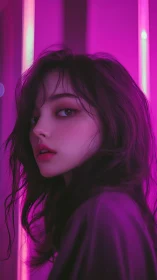 Neon twilight muse turning in electric magenta hush.