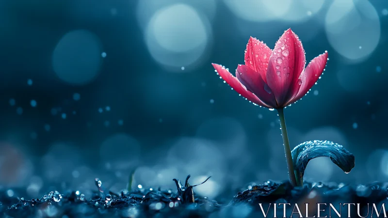 Crimson Bloom in Twilight: Nature's Gentle Triumph.