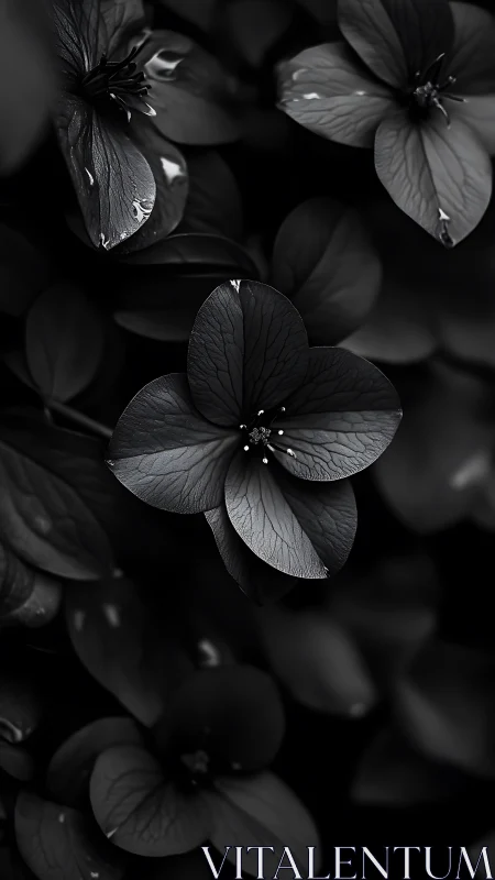 Delicate petals rendered in monochrome: ethereal four-petaled flowers.