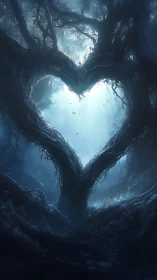 Heart-Shaped Cave Opening Through Ancient Twisted Roots.