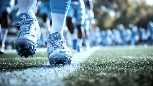 Football cleats grip the turf as players line up to start