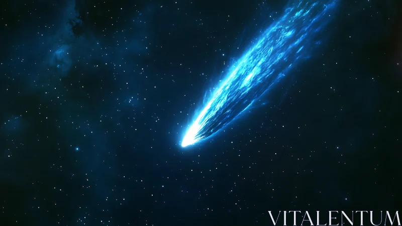 Blue energy comet streaks across deep star field.