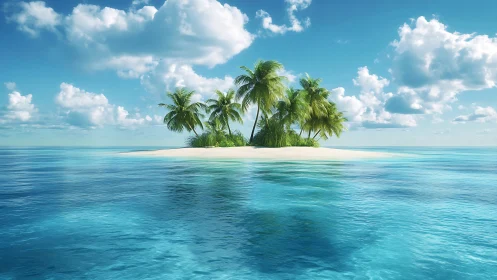 Isolated Tropical Island with Palm Trees and Turquoise Ocean.