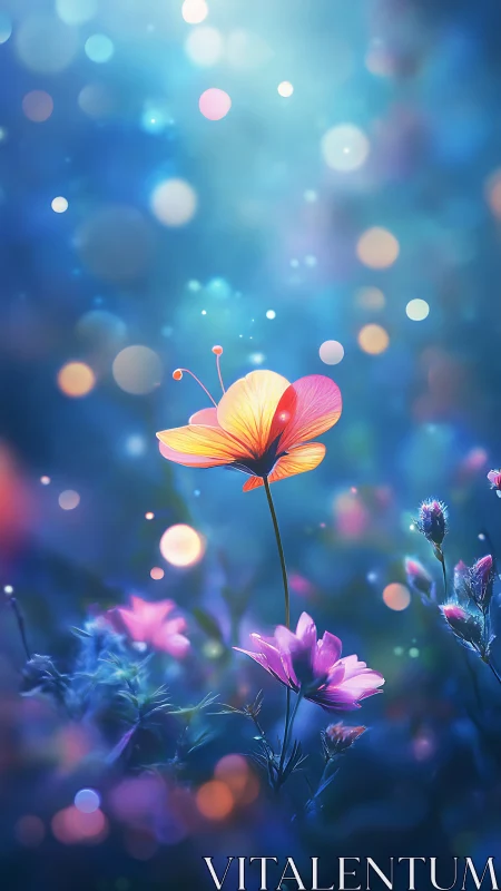 Luminescent Cosmos Floral Composition With Bokeh Optical Effects.