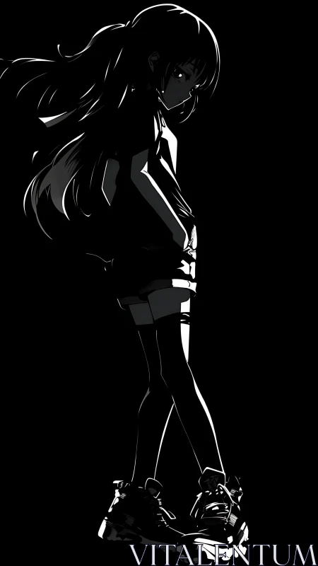 High-contrast anime silhouette with stark negative space design.
