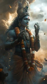 Divine blue deity rendered in high-fidelity atmospheric digital art.