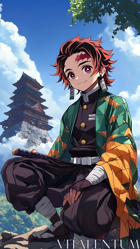 Skyline shrine watcher rests, sword ready and smiling