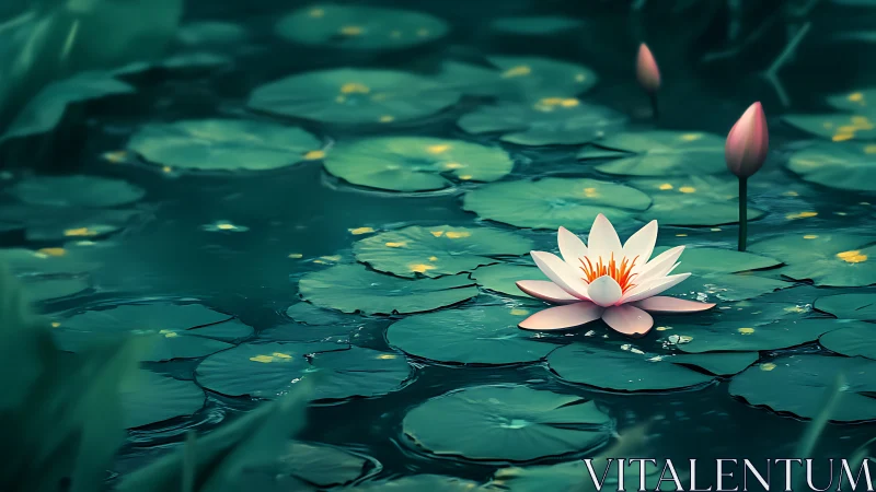 Moonlit lily drifts like quiet music across teal water