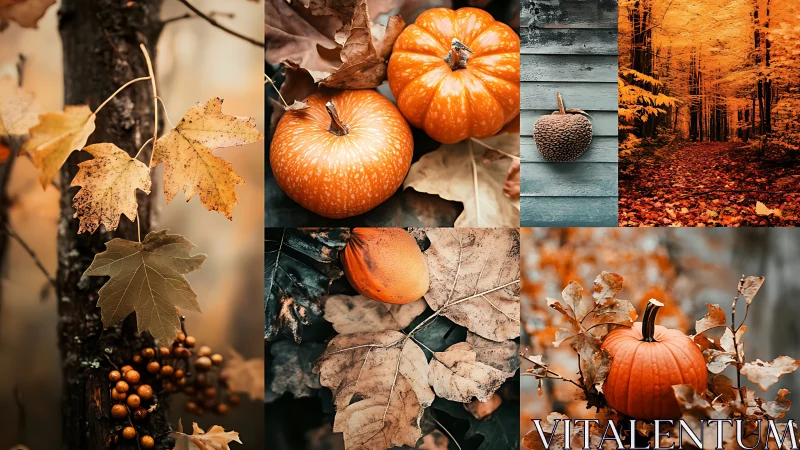 Autumn leaves and pumpkins glow in a warm seasonal collage.