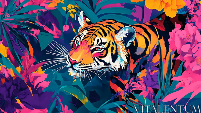 Neon jungle prowler: electric tiger blooms in wild color.
