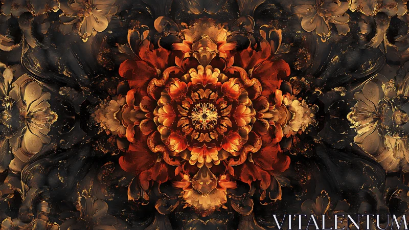 Radial molten chrysanthemum fractal with gilded petals