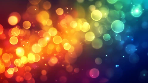 Abstract multicolored bokeh light circles on dark gradient