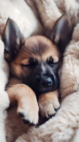 Small dog lies asleep on soft textured blanket surface