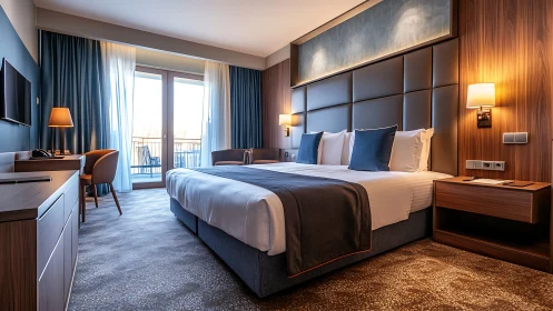 Sunlit hotel sanctuary with soft bedding and balcony view.