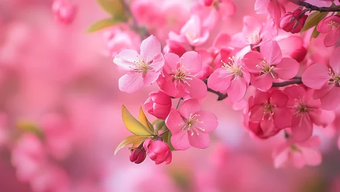 Crabapple blossoms at varying stages of bloom and maturation.